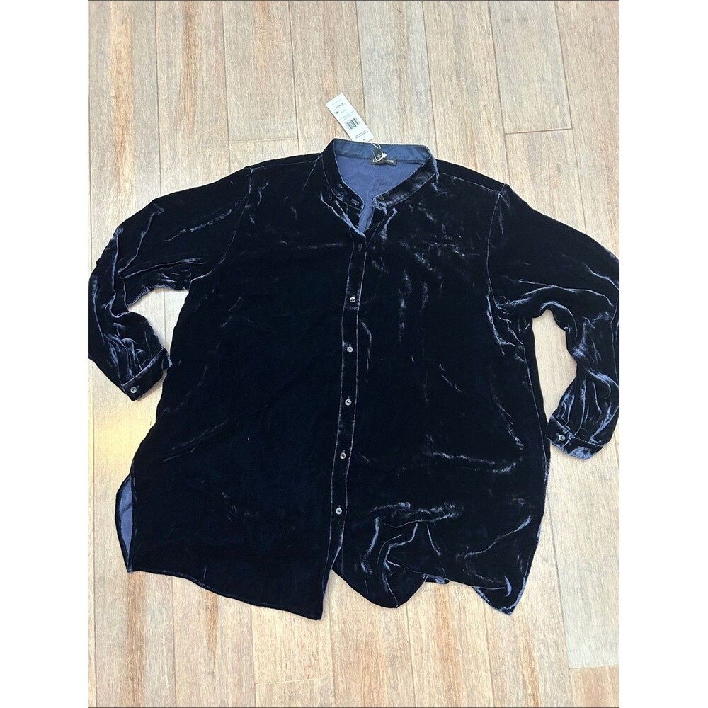Eileen Fisher Velvet Shirt Jacket in Deep Purplish Navy XL NWT